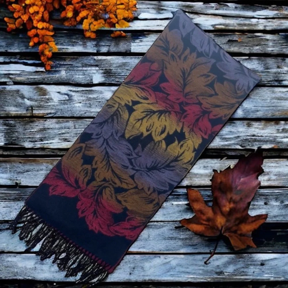 Scarf Boho Nice and Soft Leaf Print with Fringe in Beautiful Fall Colors OS 🍭